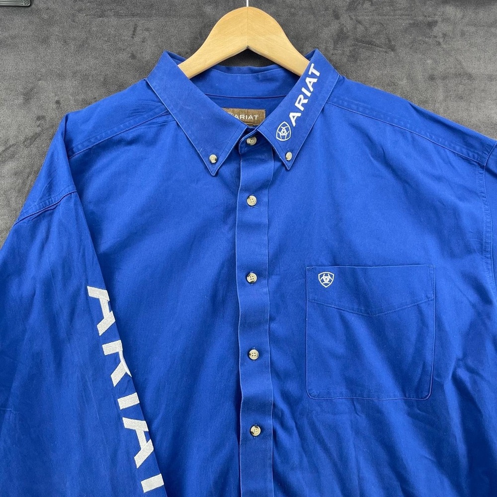 Ariat Mens 3XL Royal Blue Team Logo Long Sleeve Western Button Down Shirt Cotton